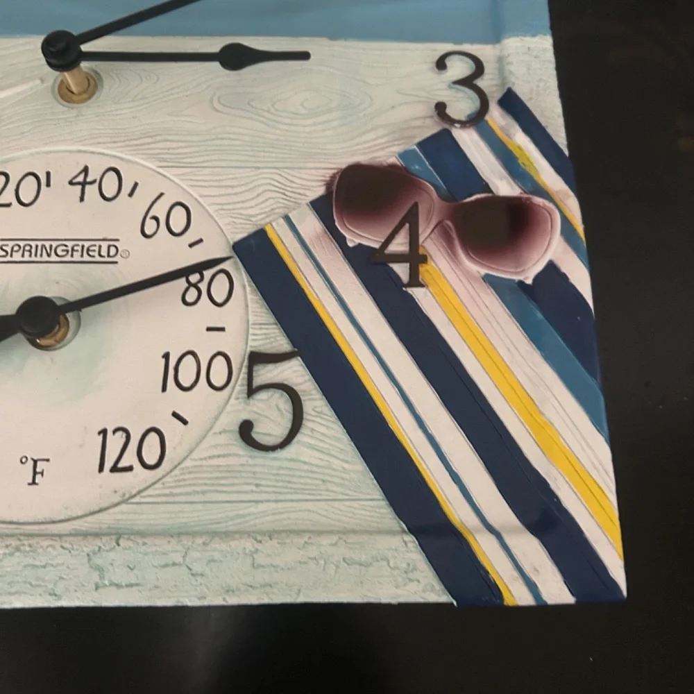 “At The Pool” Poly Resin Clock with Thermometer. NWOT